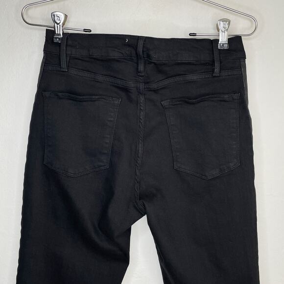 Frame Denim Le High Rise Straight Black Noir Coated Tuxedo Side Stripe Jeans 26 - Picture 11 of 14